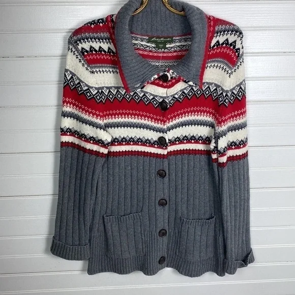 Eddie Bauer Wool Blend Nordic Button Cardigan Size Medium - Picture 2 of 7